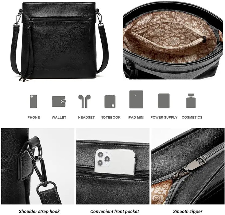 3-Piece Chic PU Leather Handbag Set – Satchel, Shoulder & Crossbody Tote